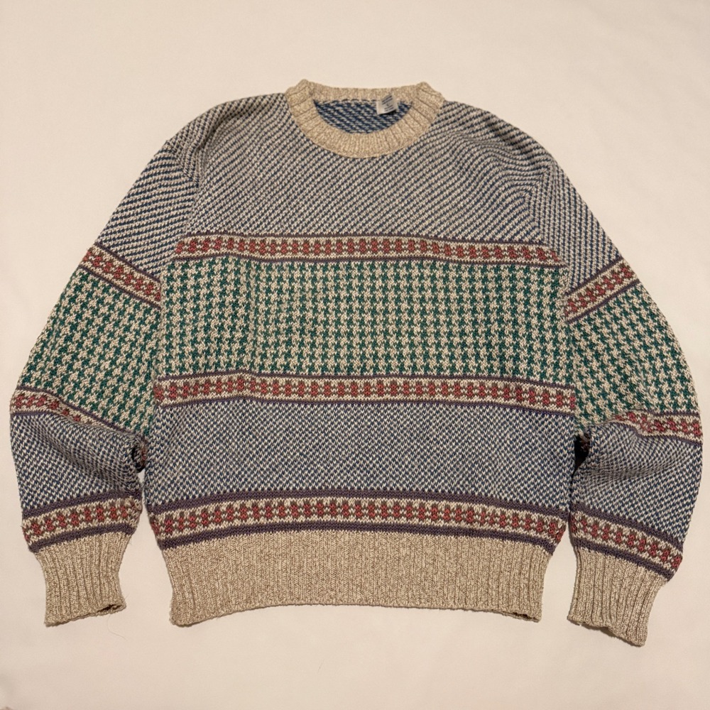 ILGWU Sweater Women Large Multicolor 80s Vintage Fair Isle Cotton Knit USA